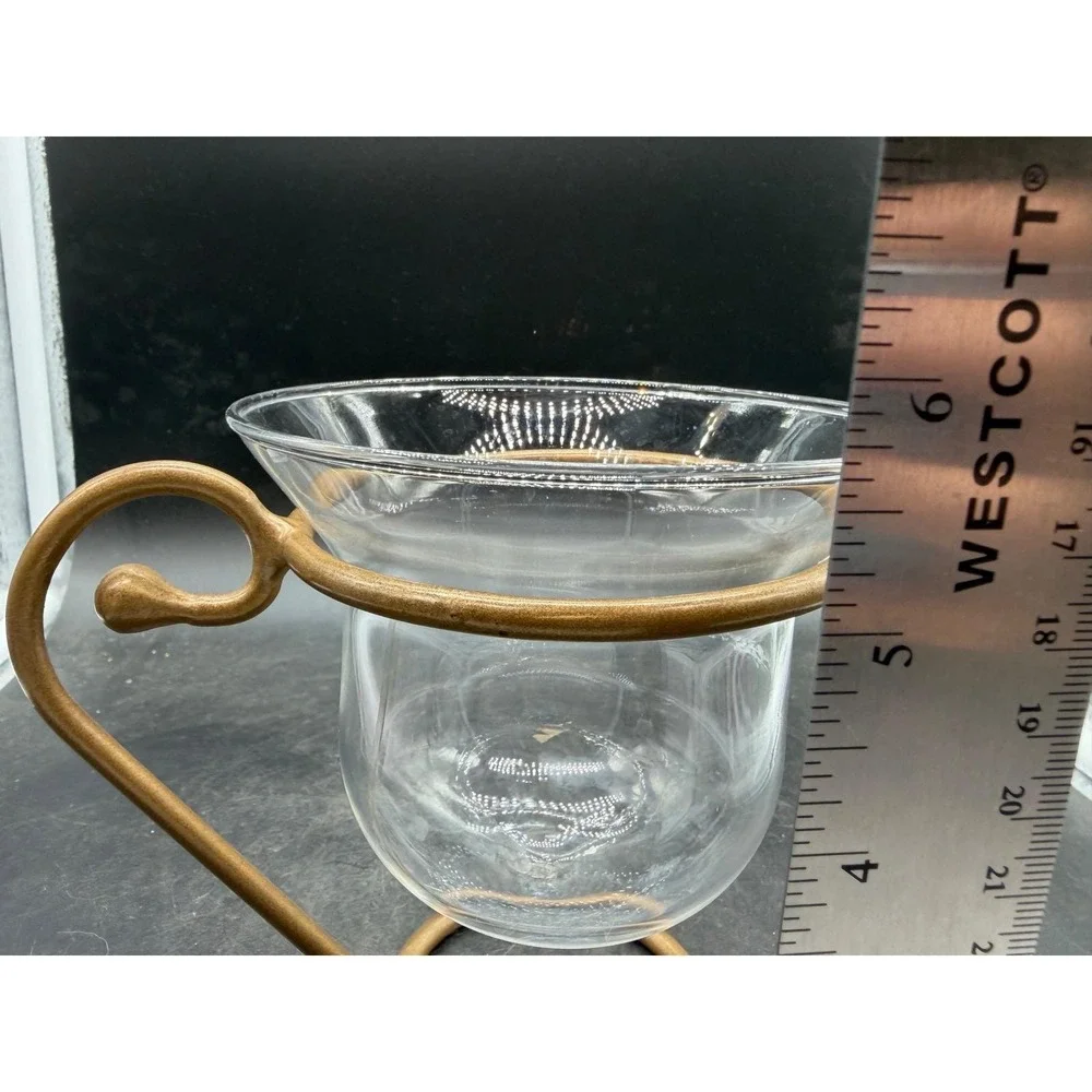 Modern Gold Metal and Clear Glass Votive Tea Light Candle Holder with Handle